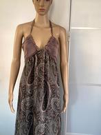 J321 Nieuw: lange zijden maxi-jurk maat 42=L grijs/bruin, Kleding | Dames, Mandarin and Mint, Maat 42/44 (L), Nieuw, Ophalen of Verzenden