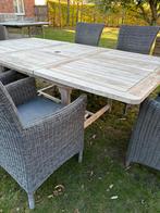 Tuinset tafel en 6 stoelen, Tuin en Terras, Tuinsets en Loungesets, Ophalen, Gebruikt, 6 zitplaatsen, Teakhout