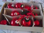 vintage rood glas kerstballen aan linten 10 stuks 1960-1970, Ophalen of Verzenden, Gebruikt