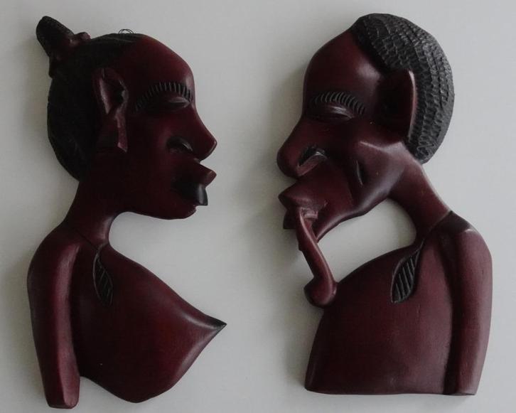 2 Vintage Afrikaanse Beelden Man en Vrouw, Antiek en Kunst, Kunst | Beelden en Houtsnijwerken, Ophalen