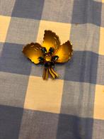 Vintage Gouden Bloemen Broche met Blauwe Steentjes, Sieraden, Tassen en Uiterlijk, Broches, Gebruikt, Minder dan 4 cm, Ophalen of Verzenden