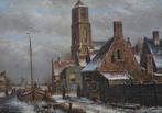 O.R. de Jongh (1812-1896) - 19e eeuws Winters stadsgezicht, Antiek en Kunst, Kunst | Schilderijen | Klassiek, Ophalen of Verzenden