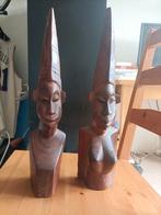 2 houten Afrikaanse buste beeld man vrouw, Antiek en Kunst, Kunst | Beelden en Houtsnijwerken, Ophalen
