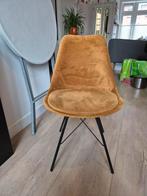 6 gele velvet eetkamerstoelen, metalen poten, Huis en Inrichting, Stoelen, Ophalen, Overige kleuren, Zo goed als nieuw, Metaal