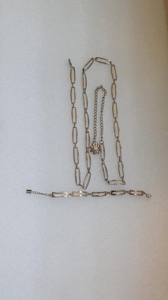 Setje schakelriem en armband van roestvrij metaa, Sieraden, Tassen en Uiterlijk, Kettingen, Zo goed als nieuw, Overige materialen