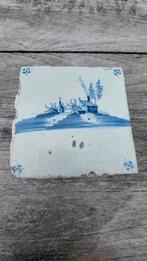 1 antiek Delfsblauw tegeltje 13x13 met landelijk tafereel, Ophalen of Verzenden