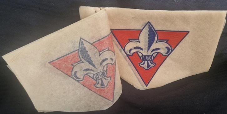 18 grote Scouting Inkt Sjablonen KFUM op rijstpapier oid?, Verzamelen, Scouting, Zo goed als nieuw, Embleem, Speld of Insigne