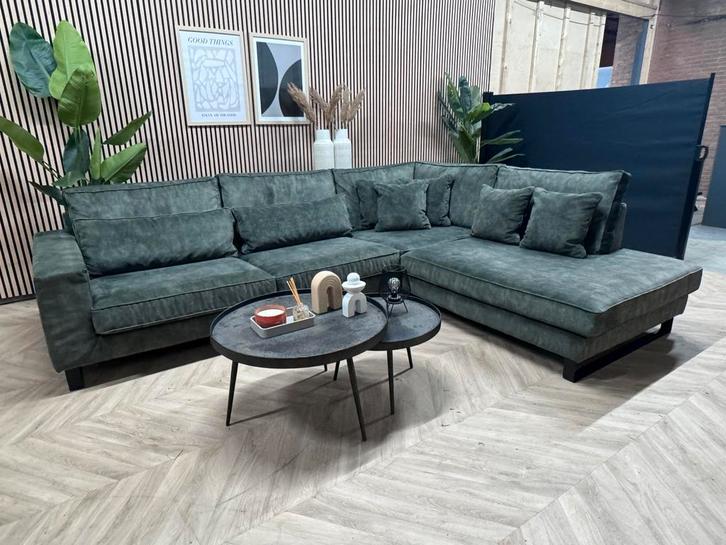 ZGAN Velvet Velours Hoekbank - Groen - 315 x 250, Huis en Inrichting, Banken | Bankstellen, Zo goed als nieuw, Hoekbank, Vierpersoons of meer