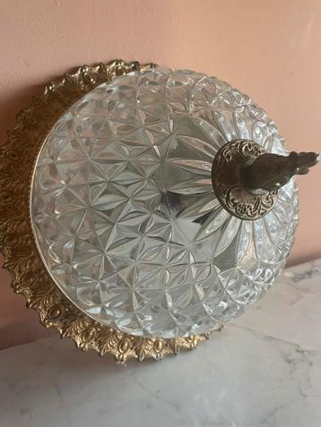 Vintage plafonnière messing armatuur geslepen glas beschikbaar voor biedingen