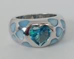 Zilveren ring blauwe zirkonia parelmoer hartjes 925 mt 16,4, Sieraden, Tassen en Uiterlijk, Ringen, Ophalen of Verzenden, Kleiner dan 17