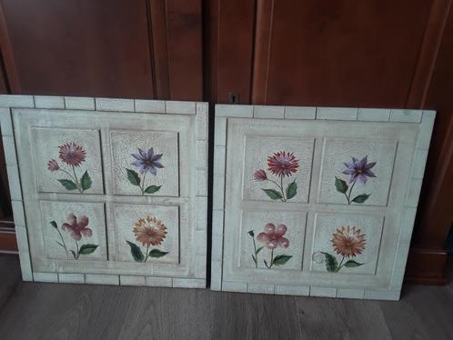 houten wandborden/wanddecoratie/panelen. met bloemen, Huis en Inrichting, Woonaccessoires | Wanddecoraties, Zo goed als nieuw