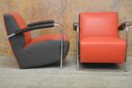 Als NIEUW 2 rood grijze leren Leolux Scylla design fauteuils, Zo goed als nieuw, Ophalen