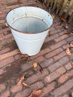 Lichtblauwe emaille emmer als overpot, Gebruikt, Minder dan 30 cm, Minder dan 60 cm, Rond