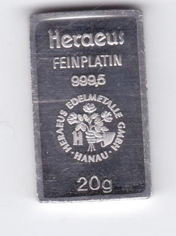 Baartje van 20 gram platina Heraeus voor 895 euro beschikbaar voor biedingen