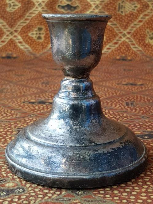 Mooie antieke silverplate kandelaar uit Engeland 9,2 cm., Antiek en Kunst, Antiek | Kandelaars, Koper of Brons, Ophalen of Verzenden