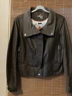 Bruin kort leren jasje met stoffen accenten, Bruin, Arma, Maat 42/44 (L), Ophalen of Verzenden