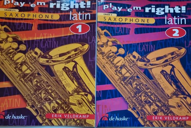 Play 'em Right! Altsaxofoon  deel 1 en 2. - Latin, Muziek en Instrumenten, Bladmuziek, Gebruikt, Les of Cursus, Populair, Saxofoon