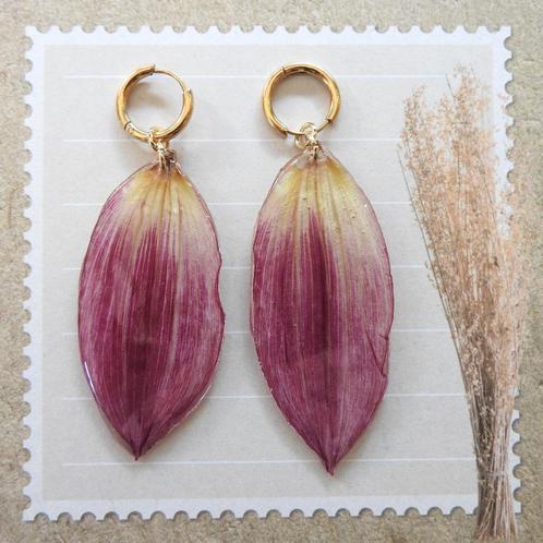 Donker roze grote Dahlia bloem blad oorbellen, Sieraden, Tassen en Uiterlijk, Oorbellen, Nieuw, Hangers, Overige materialen, Roze