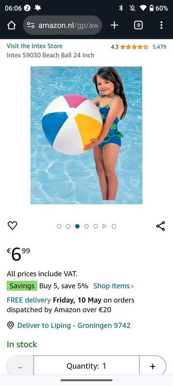 Intex 59030 Beach Ball 24 Inch/20inch, 61cm/51cm  