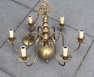 Koperen Kroonluchter 6-arms, Klassiek met Adelaar beschikbaar voor biedingen