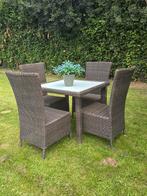 Tuinset - 4 Stoelen & Tafel met Glasplaat, Tuin en Terras, 4 zitplaatsen, Gebruikt, Ophalen of Verzenden, Wicker