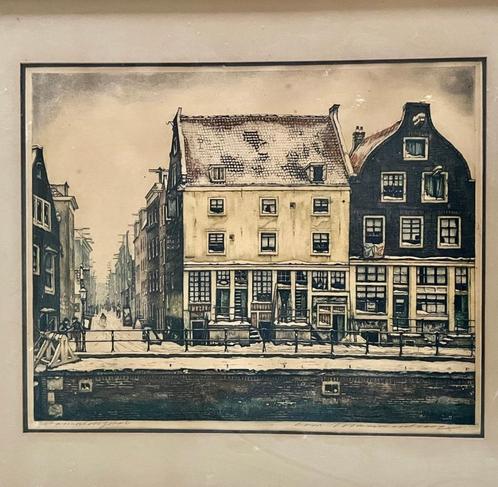 Oude ets Zwanenburgwal van Corn. Brandenburg, Antiek en Kunst, Kunst | Etsen en Gravures, Ophalen of Verzenden