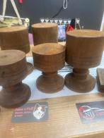 6 Stoere grof houten kandelaars kandelaar landelijk vintage, Ophalen, Overige materialen, Overige typen, Overige stijlen