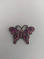 Vlinder Broche Zilverkleurig Roze Paarse Strass, Overige materialen, 4 tot 7 cm, Verzenden, Zo goed als nieuw
