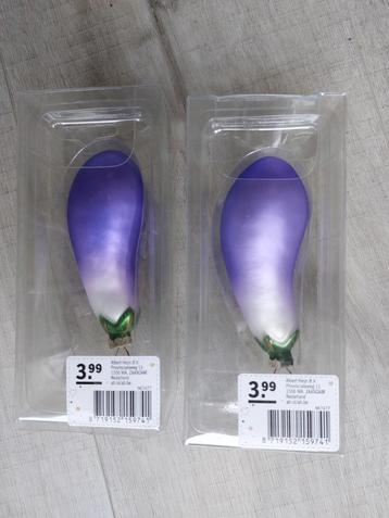 2 Paarse aubergine kerstdecoratie om in de boom te hangen beschikbaar voor biedingen
