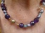 Collier Amethist Parels Citrien Jade 14 kt Goud Bol Slot, Ophalen of Verzenden, Zo goed als nieuw, Goud, Met edelsteen