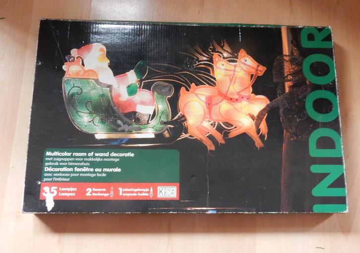 Vintage kerstverlichting Kerstman arrenslee venstersilhouet, Diversen, Kerst, Zo goed als nieuw, Ophalen of Verzenden