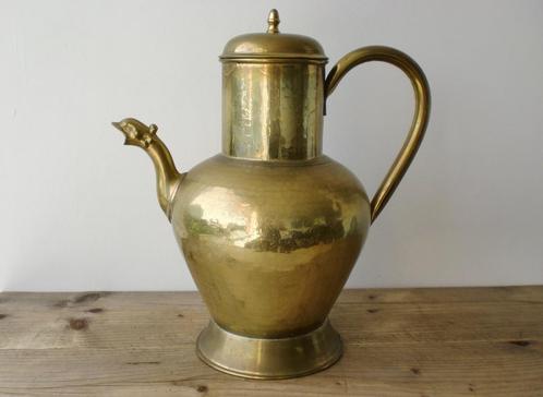 Grote antieke, geel koperen Kan met ganzenkop als tuit, 38cm, Antiek en Kunst, Antiek | Koper en Brons, Koper, Ophalen of Verzenden