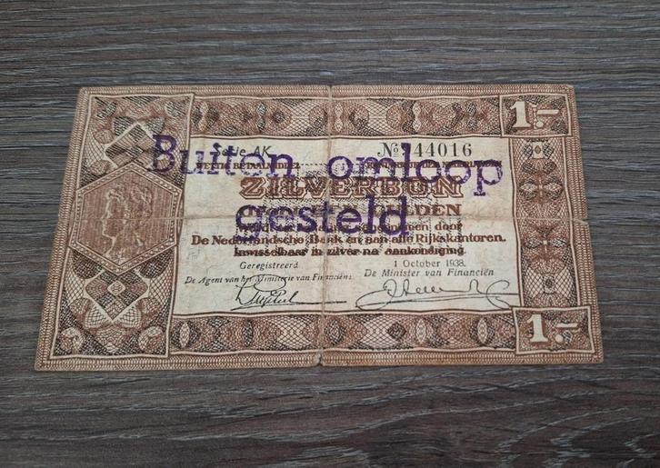 Biljet 1 gulden zilverbon 1938, buiten omloop gesteld, Postzegels en Munten, Bankbiljetten | Nederland, 1 gulden, Ophalen of Verzenden