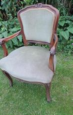 Vintage antieke brocante stoel van hout met groene stof, Antiek en Kunst, Antiek | Meubels | Stoelen en Banken, Ophalen