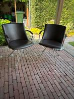 2 Indecom Design Stoelen - Bruin Leer, Metalen Onderstel, Huis en Inrichting, Stoelen, Ophalen, Gebruikt, Twee, Bruin
