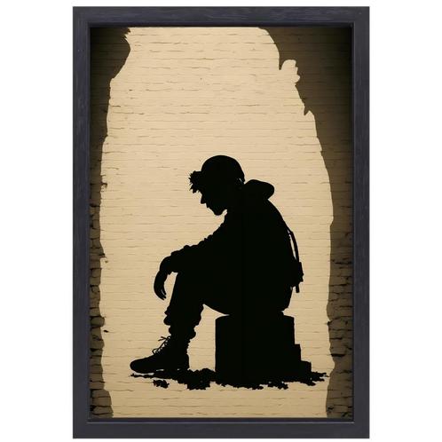 Banksy jongen canvas + baklijst 60x90cm, Huis en Inrichting, Woonaccessoires | Schilderijen, Tekeningen en Foto's, Nieuw, Print