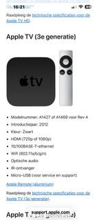 APPLE TV  3e generatie, Ophalen of Verzenden, Gebruikt