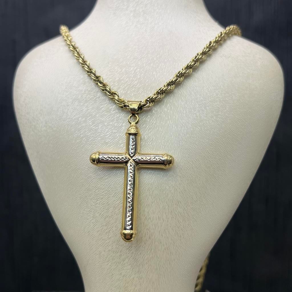 14k gouden ketting rope chain schakel met kruis, Sieraden, Tassen en Uiterlijk, Kettingen, Ophalen of Verzenden, Zo goed als nieuw