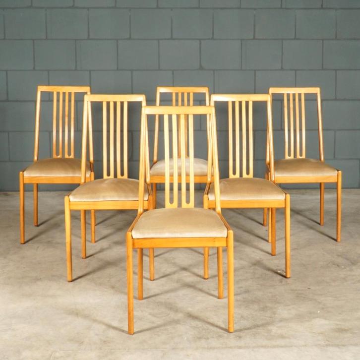Set van 6 eetkamerstoelen – Lübke – jaren 70, Huis en Inrichting, Stoelen, Zo goed als nieuw, Vijf, Zes of meer stoelen, Hout