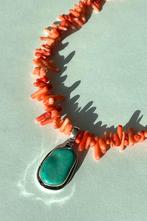 Koraal & Turkoois Hanger Ketting met Zilver, Ophalen of Verzenden, Zo goed als nieuw, Zilver