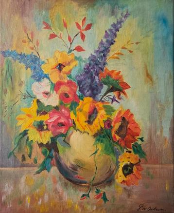 Bloemen in vaas. Olieverf op doek. Gesigneerd. beschikbaar voor biedingen