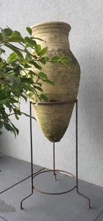 Unieke grote antieke vaas 70cm + ijzeren standaard, Huis en Inrichting, Woonaccessoires | Vazen, Gebruikt, Overige kleuren, Aardewerk of Porselein