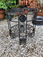 AUTHENTIEK SMEEDIJZEREN TAFELTJE ONDERSTEL ZWART SIDETABLE, Gebruikt, 50 tot 100 cm, Rond, Ophalen of Verzenden