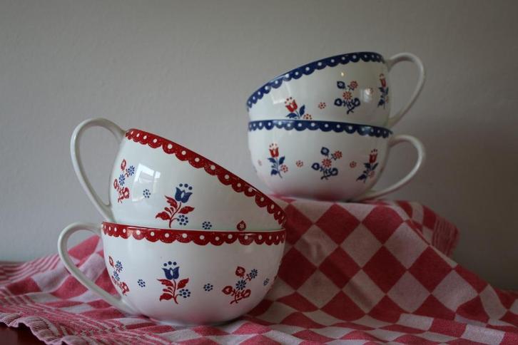 4 leuke soepkommen soepmokken van Country Home, Huis en Inrichting, Keuken | Servies, Zo goed als nieuw, Kom(men), Overige stijlen