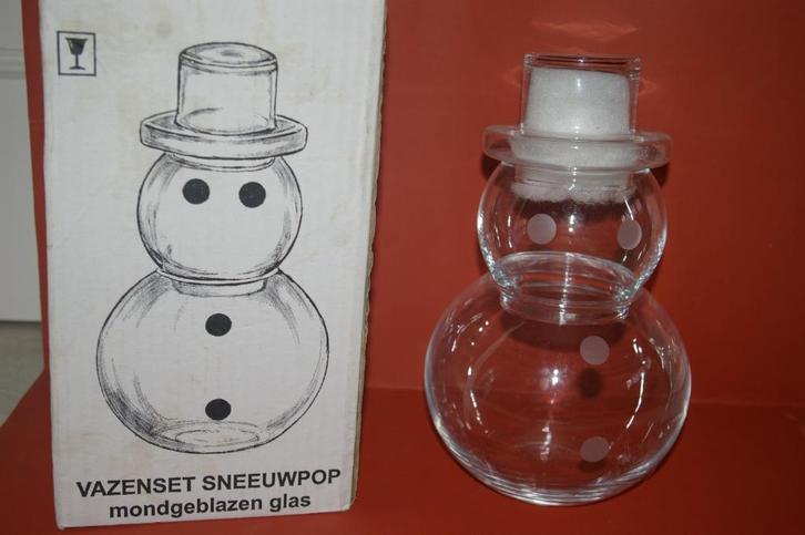 Mondgeblazen glazen vazenset sneeuwpop 3 delig, Diversen, Kerst, Zo goed als nieuw, Ophalen of Verzenden