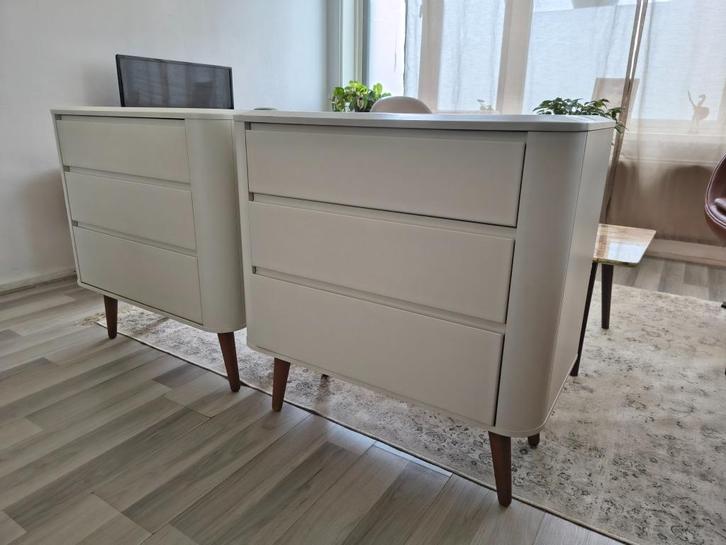 Ladekast (2 stuks) mat-wit | vintage poten *bezorging, Huis en Inrichting, Kasten | Ladekasten, Gebruikt, Minder dan 100 cm, 50 tot 100 cm