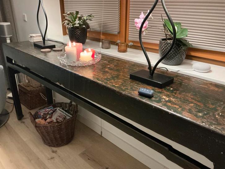 Lange houten side-table, Huis en Inrichting, Tafels | Sidetables, Gebruikt, 25 tot 50 cm, 200 cm of meer, Rechthoekig, Overige houtsoorten