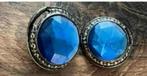 Prachtige vintage clips oorbellen met blauwe stenen 3 cm, Ophalen of Verzenden, Zo goed als nieuw, Blauw, Overige materialen