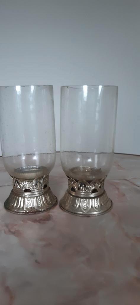 Set van 2 Waxinelichthouders, Huis en Inrichting, Woonaccessoires | Kandelaars en Kaarsen, Gebruikt, Kandelaar, Minder dan 25 cm