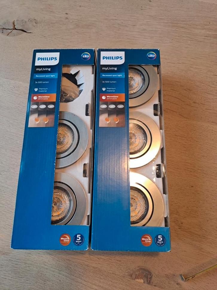 Philips myLiving LED Inbouwspots - 5 stuks, Huis en Inrichting, Lampen | Spots, Nieuw, Plafondspot of Wandspot, Metaal of Aluminium